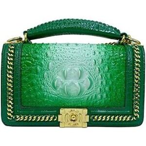 Womens Green Crocodile Skin Crossbody Shoulder Bag with Gold Chain Handbag for D